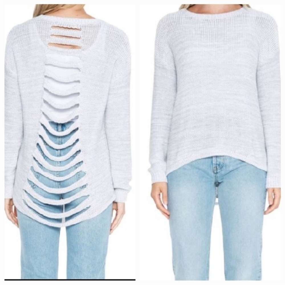 Stitches & Stripes Olie Distressed Back Grey Marl Knit Sweater